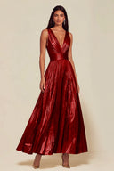Athena Metallic Pleated Open Back Evening Maxi Dress