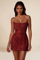 Aurora Beaded Fringe Strapless Corset Mini Party Dress