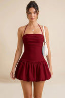 Hattie Halter Ruched Bubble Hem Mini Dress