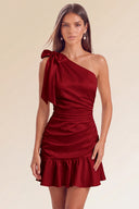 Eve One-Shoulder Bow Satin Mini Dress