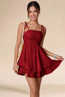 Valeria Tie Spaghetti Strap Tiered Mini Dress