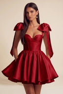 Isolde Satin Bow Corset Flared Mini Dress