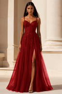 Elowen Lace Tulle Slit Prom Gown