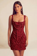 Valeria Square Neck Beaded Lace Mini Dress