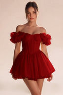 Melody Off Shoulder Ruffle Tulle Mini Dress