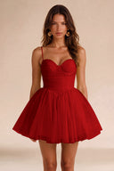 Seraphina Spaghetti Strap Ruched Tulle Mini Dress