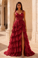 Valeria Lace Tiered Corset Prom Gown