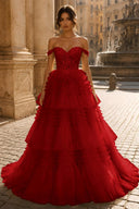 Celestina Off-Shoulder Tiered Tulle Ballgown
