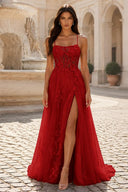 Rosalind Spaghetti Strap Floral Tulle Prom Gown
