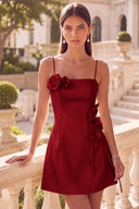 Clara 3D Floral Spaghetti Strap Satin Mini Dress