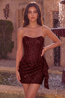 Sloan Strapless Sequin Corset Mini Dress with Ruffle