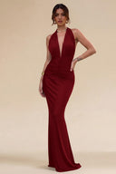 Cleopatra Halter Ruched Plunging Maxi Dress
