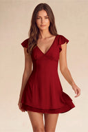 Valeria Lace Trim Flutter Sleeve Mini Dress