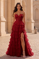 Cassiopeia Strapless Tiered Chiffon Prom Dress