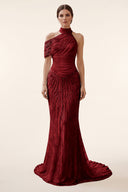 Lucinda High‑Neck Beaded Mermaid Gown