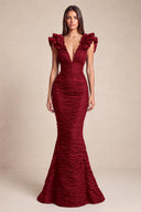 Cleopatra Deep V-Neck Ruched Mermaid Evening Gowns