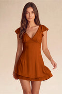 Valeria Lace Trim Flutter Sleeve Mini Dress