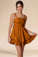 Valeria Tie Spaghetti Strap Tiered Mini Dress