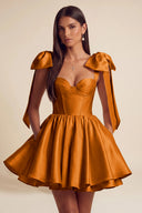 Isolde Satin Bow Corset Flared Mini Dress