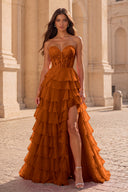 Cassiopeia Strapless Tiered Chiffon Prom Dress
