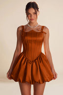 Marigold Satin Bow Strap Corset Mini Party Dress