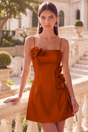 Clara 3D Floral Spaghetti Strap Satin Mini Dress