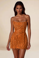 Aurora Beaded Fringe Strapless Corset Mini Party Dress