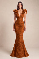 Cleopatra Deep V-Neck Ruched Mermaid Evening Gowns