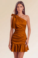 Eve One-Shoulder Bow Satin Mini Dress