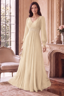 Evelyn V-Neck Long Sleeve Chiffon Mother of the Bride Dress