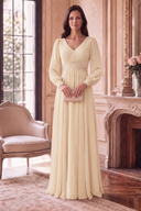 Evelyn V-Neck Long Sleeve Chiffon Mother of the Bride Dress