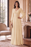 Evelyn V-Neck Long Sleeve Chiffon Mother of the Bride Dress