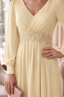 Evelyn V-Neck Long Sleeve Chiffon Mother of the Bride Dress