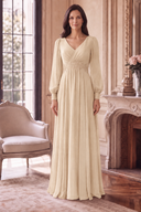 Evelyn V-Neck Long Sleeve Chiffon Mother of the Bride Dress