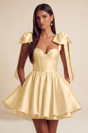 Isolde Satin Bow Corset Flared Mini Dress