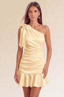Eve One-Shoulder Bow Satin Mini Dress