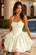 Marigold Halter Jacquard Mini Party Dress
