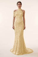 Lucinda High‑Neck Beaded Mermaid Gown