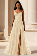 Elowen Lace Tulle Slit Prom Gown