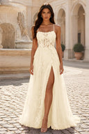 Rosalind Spaghetti Strap Floral Tulle Prom Gown