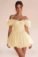 Melody Off Shoulder Ruffle Tulle Mini Dress