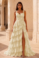 Valeria Lace Tiered Corset Prom Gown