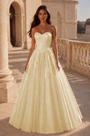 Liora Glitter Tulle Strapless Prom Gown