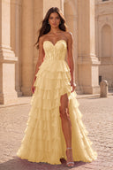 Cassiopeia Strapless Tiered Chiffon Prom Dress