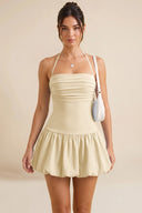 Hattie Halter Ruched Bubble Hem Mini Dress