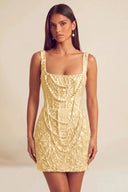 Valeria Square Neck Beaded Lace Mini Dress