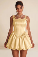 Marigold Satin Bow Strap Corset Mini Party Dress