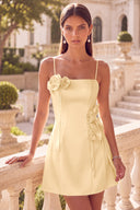 Clara 3D Floral Spaghetti Strap Satin Mini Dress