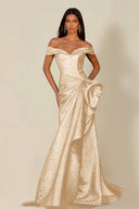 Aurora Textured Metallic Mermaid Evening Party Dress
