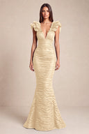 Cleopatra Deep V-Neck Ruched Mermaid Evening Gowns